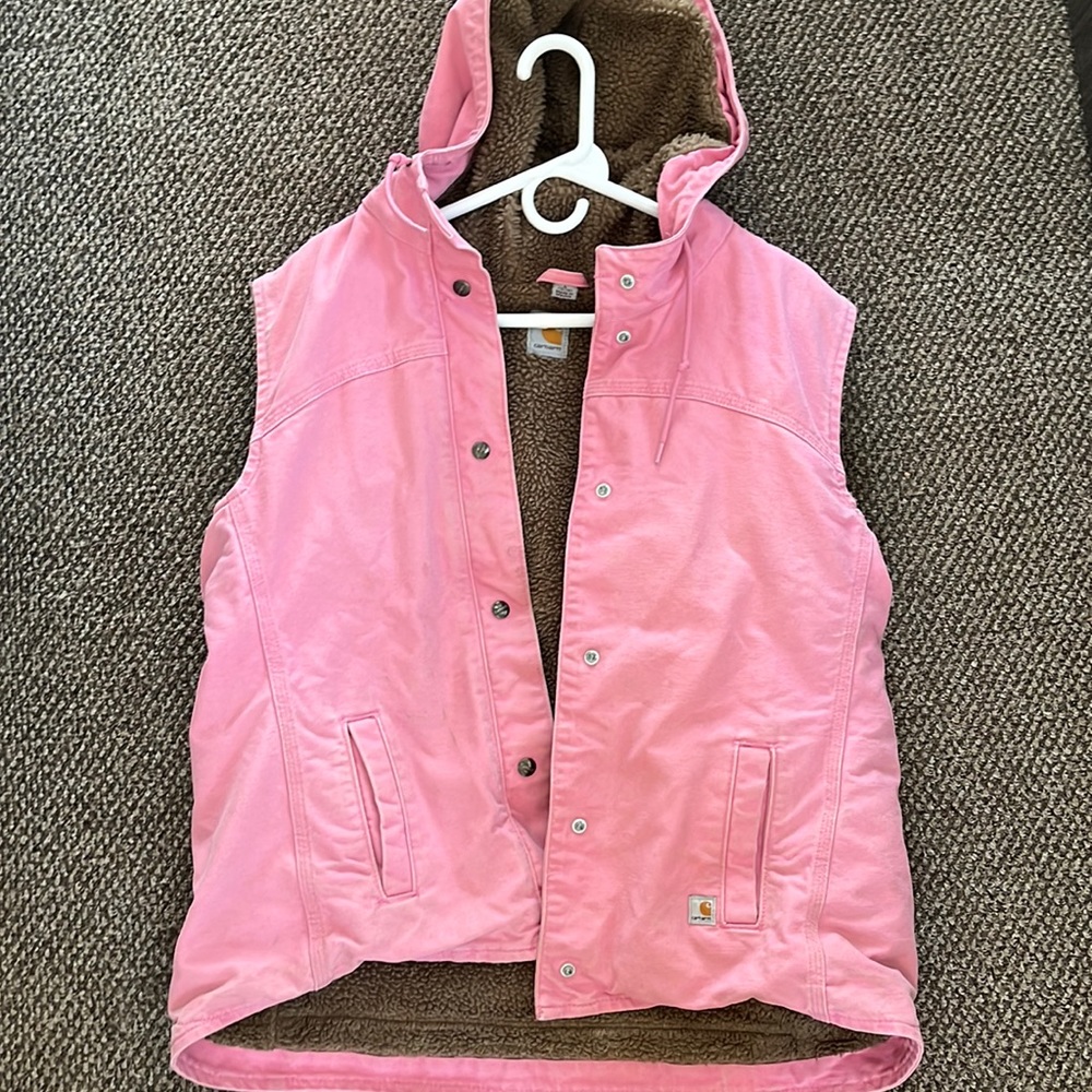 Lightly used pink Carhartt hooded vest